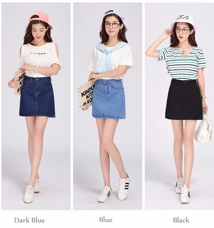 2016 Denim Skirt Women Spring Summer Vintage Casual Female A-Line Jeans Ladies Office Mini Skirt Saia Plus Size S-3XL 3 Colors i