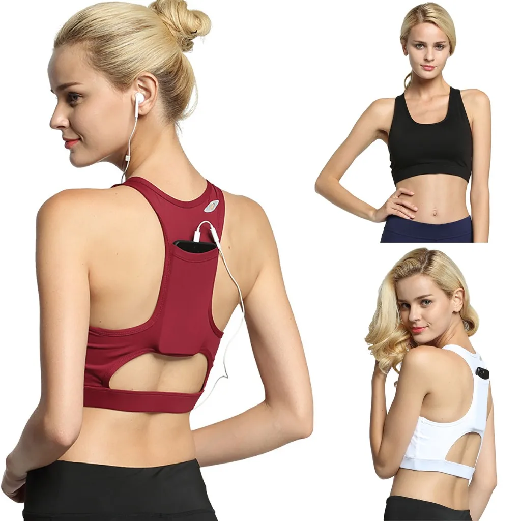 

KANCOOLD Sexy Solid Sport Bra Back Pocket Running Yoga Vest Padded High Impact Workout Running Athletic Underwear