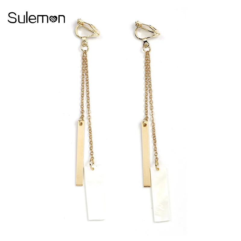 

Metal Shell Earrings No Hole Ear Clip Geometry Long Tassels Clip Earring Without Piercing Women Minimalist Earring Jewelry CE005
