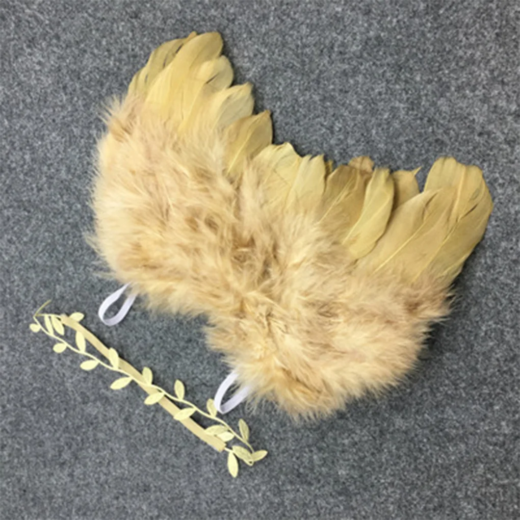 

Baby Newborn Angle Feather Wing And Olive Branch Headband Photograph Prop Suit Infant Clothes Suit