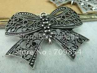 

free shipping!!! 50pcs/lot 46*60mm antique silver bowknot pendant jewelry findings