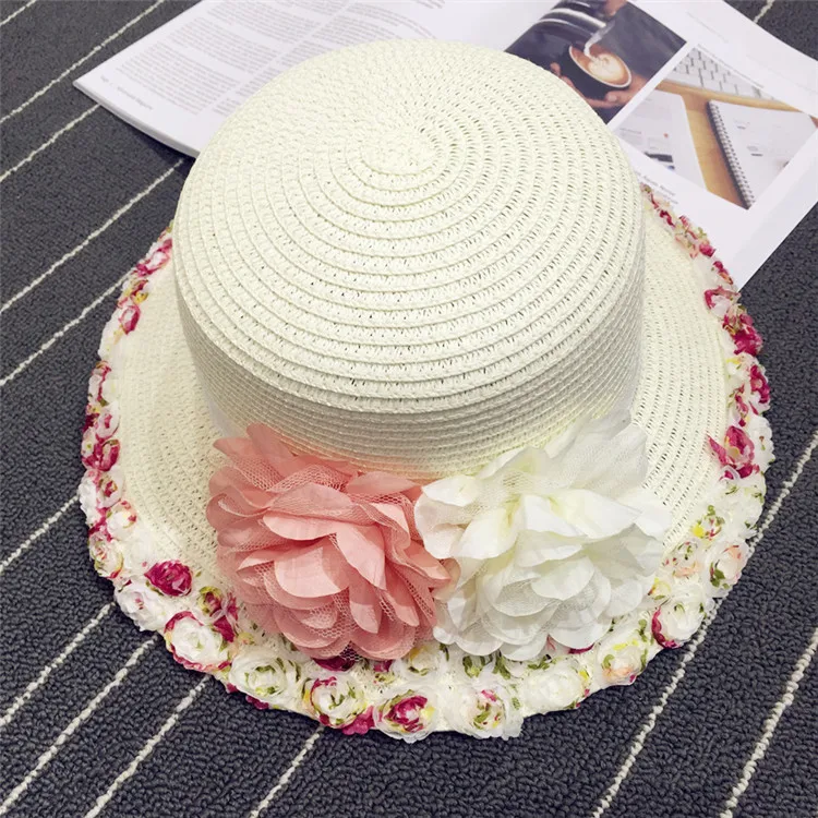 2018 Summer New Arrived Sweet Lady Lace Floral Straw Hat Outdoor Sunscreen Casual Beach Sun Hat ACA79 (4)