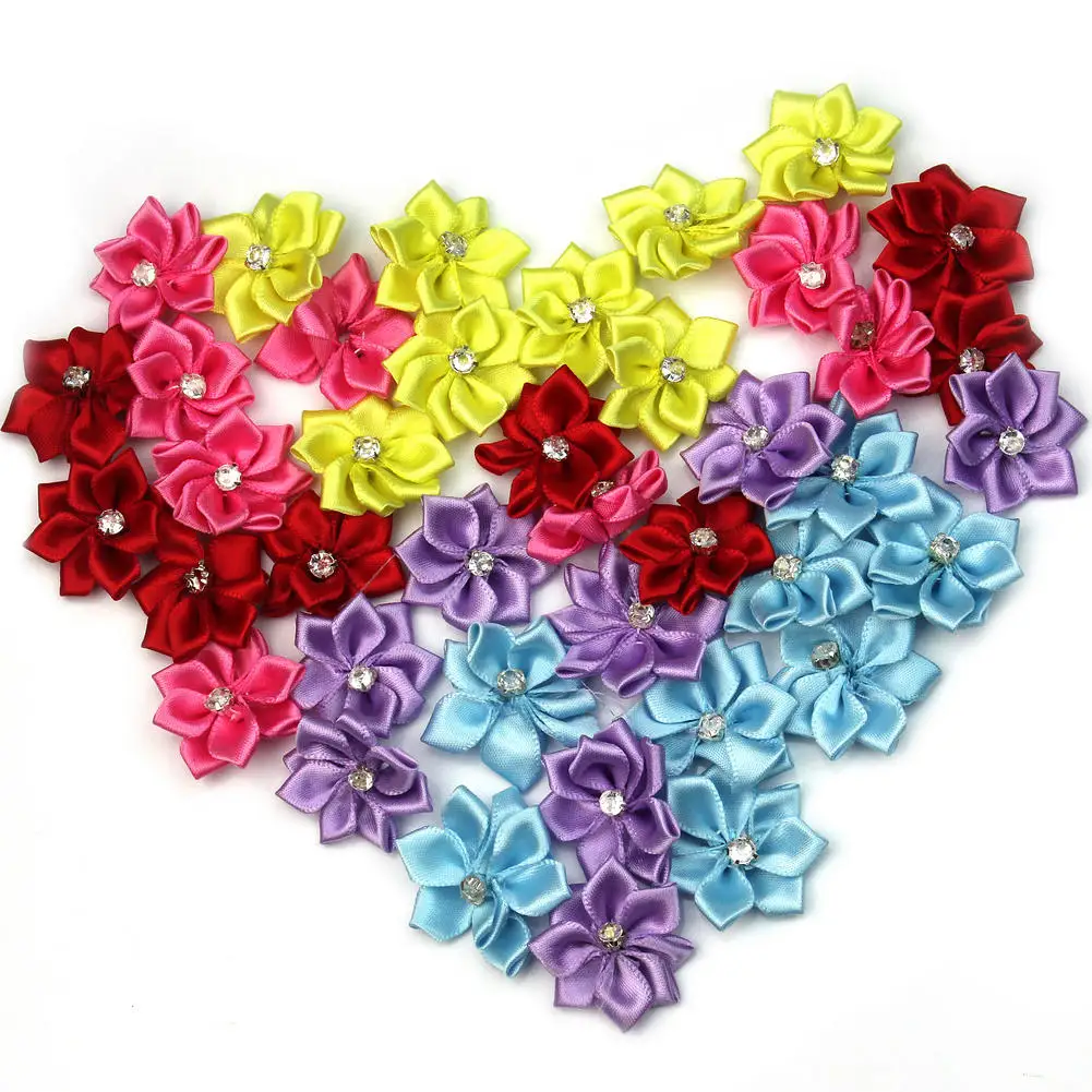 

Boutique 40pcs Satin Ribbon Flower Mixed Color Costume Appliques DIY Sewing Craft Jewelry Girls Headwear Wedding Accessory Decor