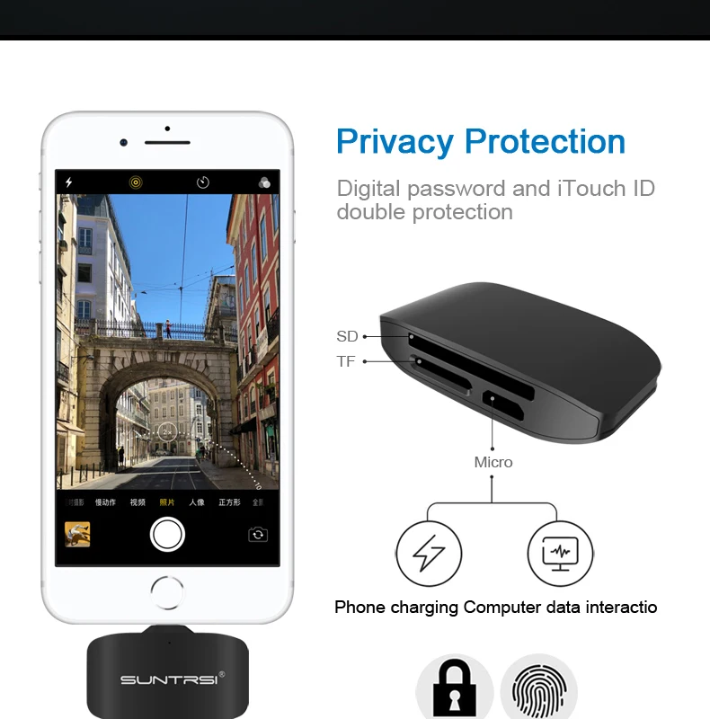 Suntrsi Lightning/Micro SD/TF OTG кард-ридер для зарядки устройство чтения карт памяти для iPhone 6/7/8 Plus, iPod, iPad, Камера кард-ридер