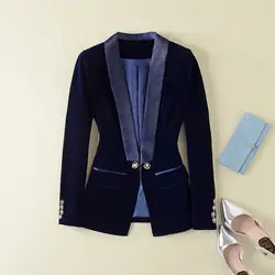 Новое поступление 2018 Весна-осень Модные женские One Button Blazer Лоскутная пятен воротник тонкий черный блейзеры верхняя одежда