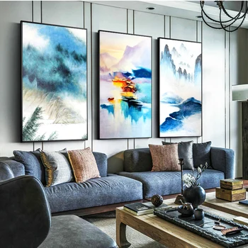 

Nordic Style Canvas Painting Posters And Prints Modern Blue Landscape Home Decor Modern HD Wall Art Pictures For Living Room