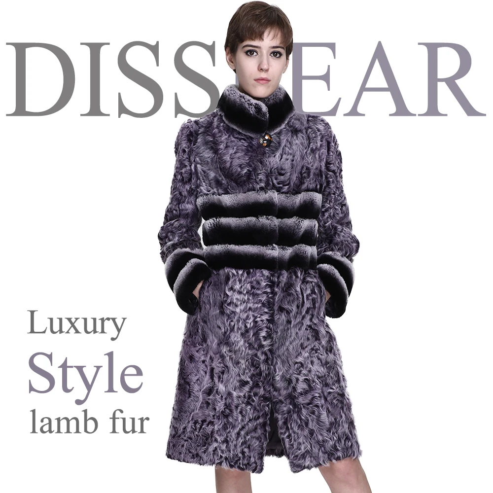 

Real Sheep Fur Coats Genuine Rex Rabbit Fur Jacket Female Long Sleeve Women Winter Coat Stripe Natural Lamb Fur Overcoat Ladies
