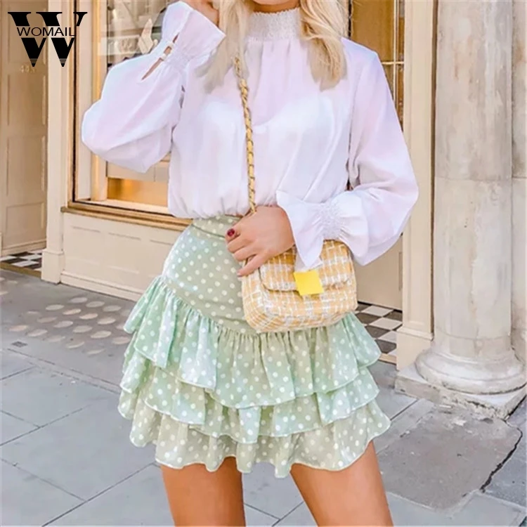 Womail Женская юбка летняя мода Высокая талия зеленая точка печати плиссированные вечерние короткие мини юбки пачка Сексуальная гофрированная пляжная Повседневная J76
