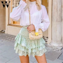 Womail Женская юбка летняя мода Высокая талия зеленая точка печати плиссированные вечерние короткие мини юбки пачка Сексуальная гофрированная пляжная Повседневная J76