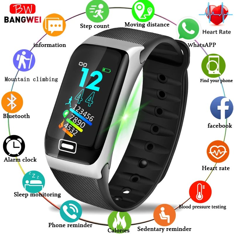 BANGWEI New Fashion Smart Fitness Waterproof Watch Men Heart Rate Monitor Bluetooth Connection Android ios Smart Sport Watch+Box