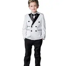 Новые стильные костюмы для мальчиков на свадьбу, двубортное Белое и черное вечернее платье, смокинг, костюм для мальчиков