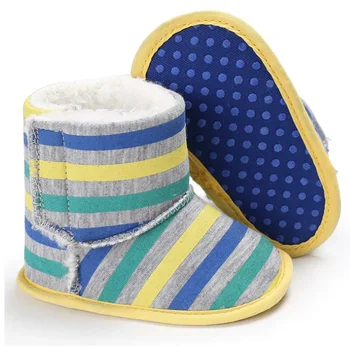 

Colorful Rainbow Striped Baby Snow Boots Toddler Winter Warm Baby First Walking Shoes Soft Skid-Proof Sole Baby Boy Girl Shoes