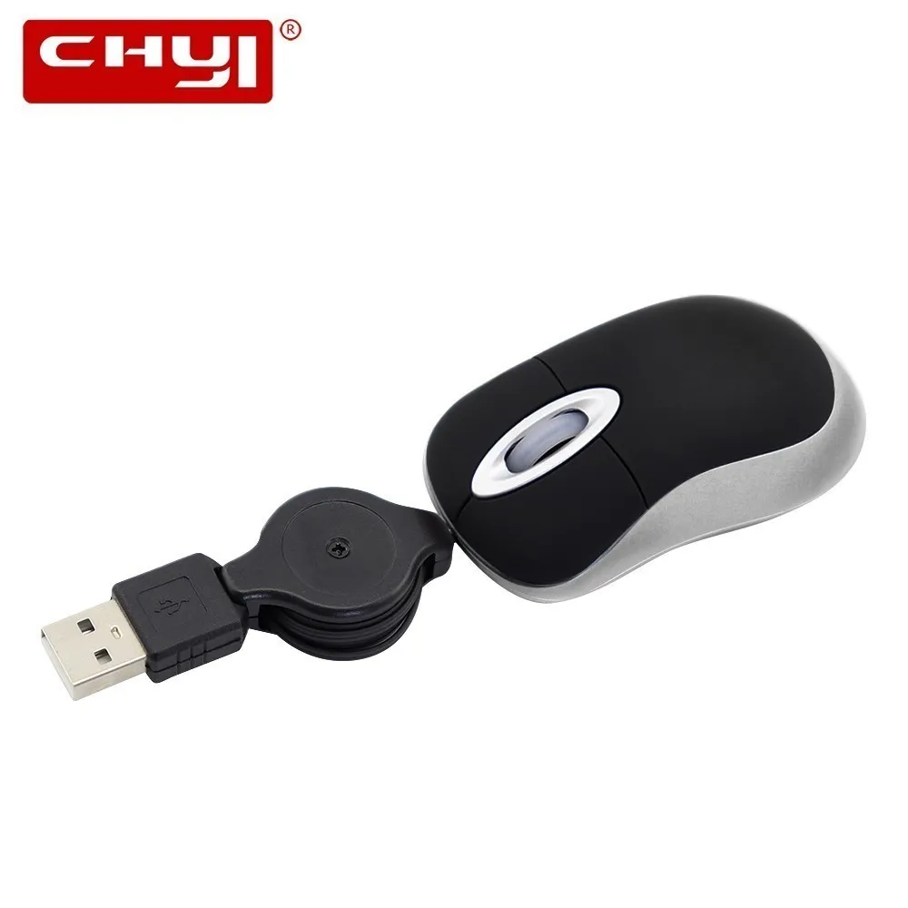 

CHYI Mini Computer Mouse Wired Usb Retractable Cable Optical Mause Ergonomic Portable 1600 DPI Kids PC Gamer Mice For Laptop Mac
