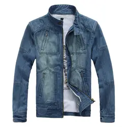 2018 новые осенние стрейч свет синие джинсы куртка Для мужчин мода Slim Fit корейский стиль деним Для Мужчин's Винтаж джинсовая куртка 040603