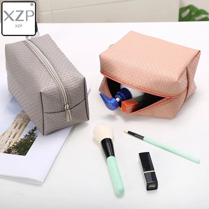 XZP Women Woven Pattern Solid Cosmetic Bag Travel Make Up Bags Fashion Ladies Makeup Pouch Neceser Toiletry Organizer Case