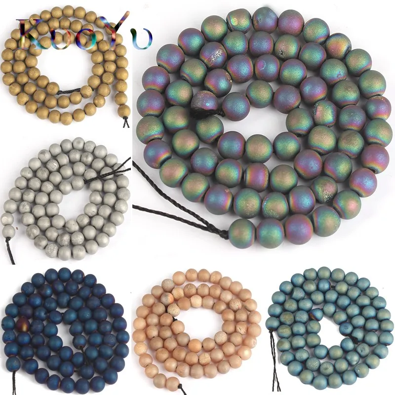 

Natural Metallic Coated Druzy Agates Onyx Round Loose Stone Beads For Jewelry Making Diy Bracelet Necklace 15"Inch 6/8/10 mm