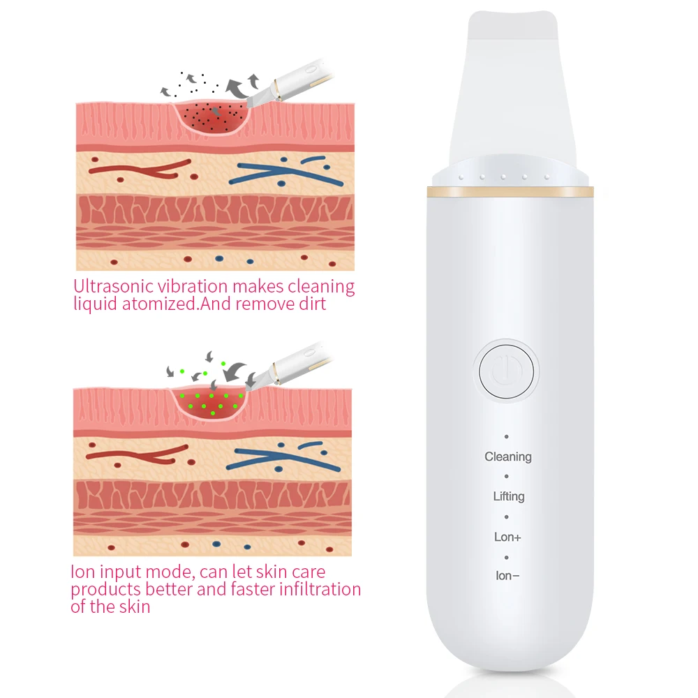 

Ultrasonic Skin Scrubber Deep Face Cleaning Ultrasonic Face Peel Facial Scrubber Whitening Lifting Dirt Wrinkles Spots Reduce