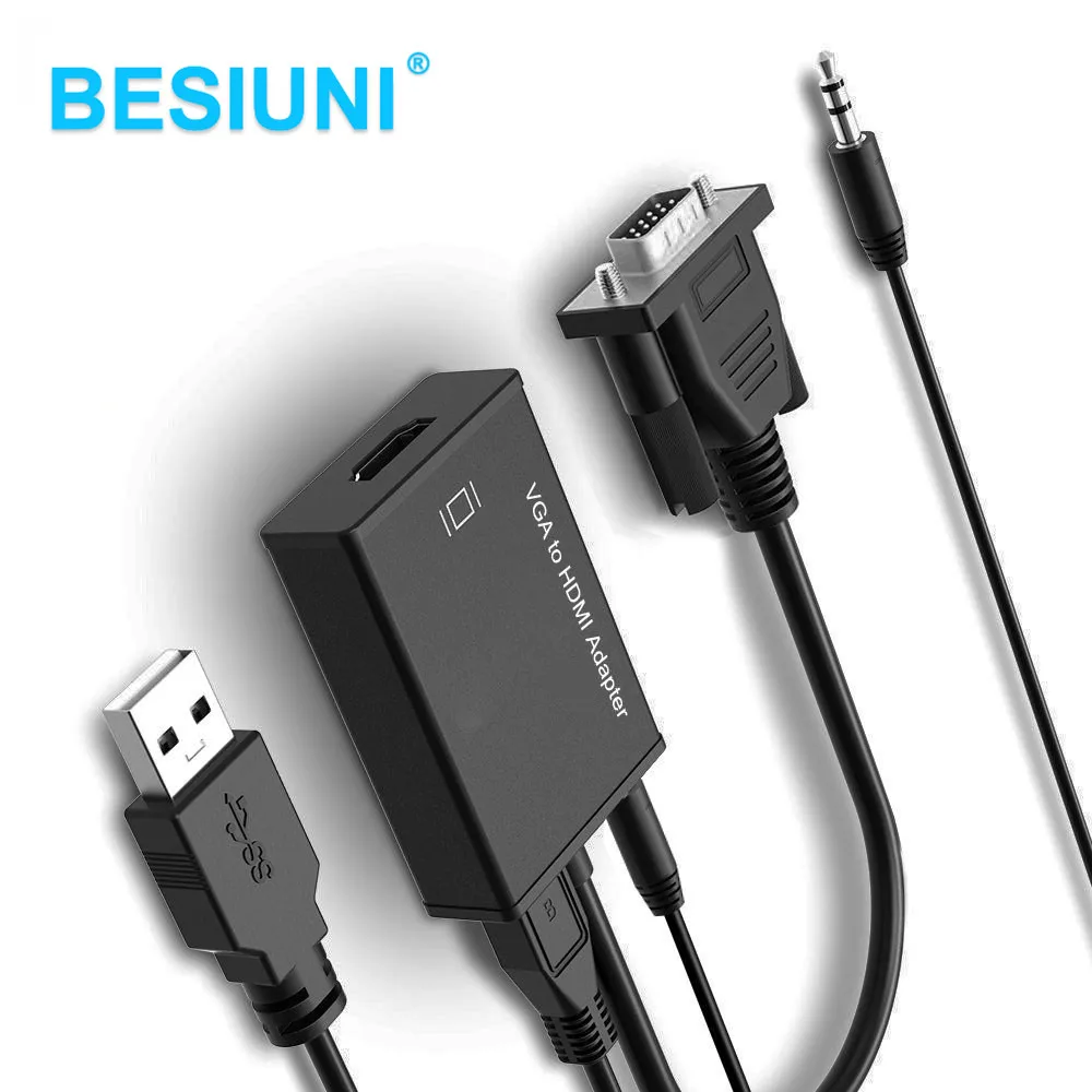 

BESIUNI VGA to HDMI Converter Cable Adapter With Audio Output 1080P HD Cable VGA HDMI Adapter for PC laptop to HDTV Projector
