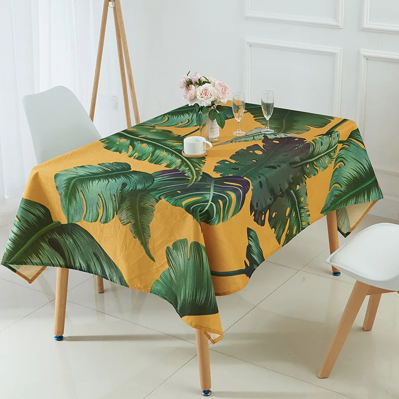 

Yellow Tablecloth Nordic green plant leaf red flower Decorative Dining Table Cover Kitchen Home club wedding Decor friend gift
