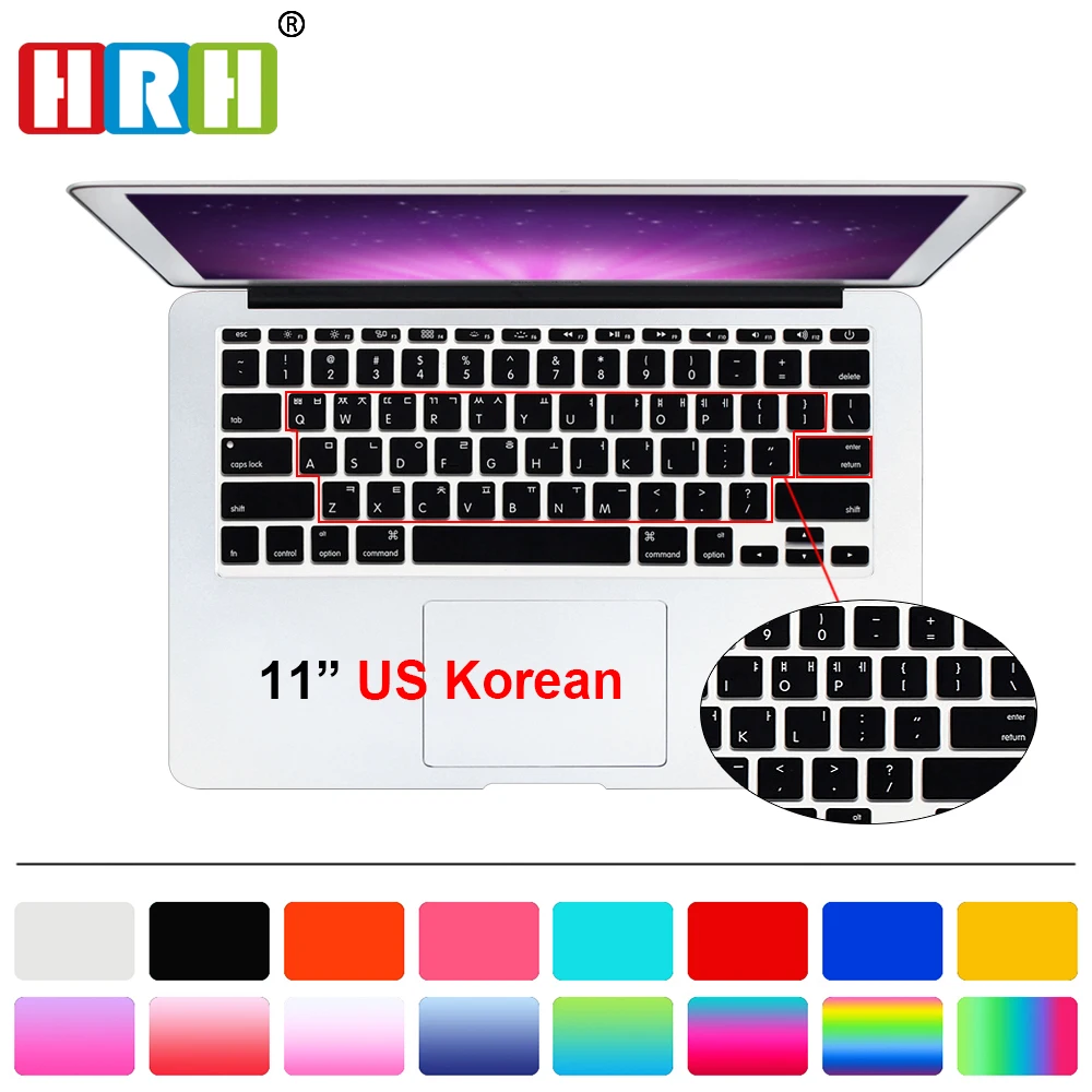 

HRH Korean Slim Language Keyboard Cover Protector Silicone Skin Protective Film For Mac Book Air 11" 11.6 A1465 A1370 US Version