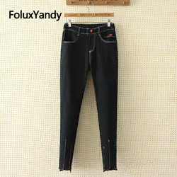 Плиссированные повседневные обтягивающие джинсы женские джинсовые брюки плюс размер XXXL 4XL растягивающиеся узкие джинсы джинсовые узкие
