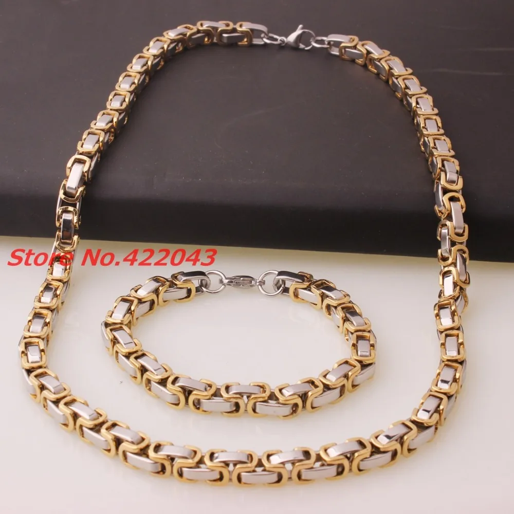 New Jewelry Set 5/6/8mm Mens Chain Boys Bracelet Silver Gold Color Box