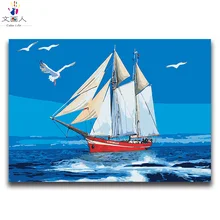 Морской пейзаж Парусник картина маслом по номерам с наборами на холст своими руками Чайка Рисование картины по номеру для гостиной hoom Декор