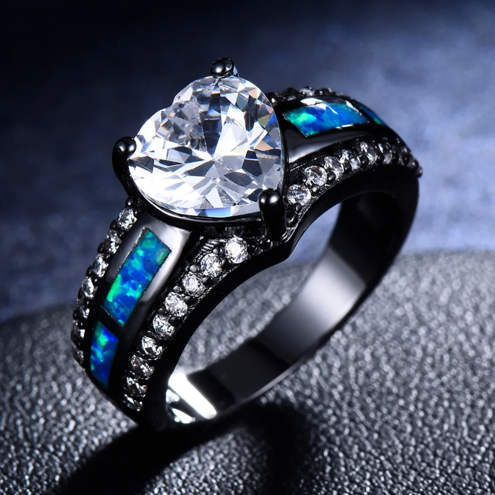 Sterling silver heart rings for women black