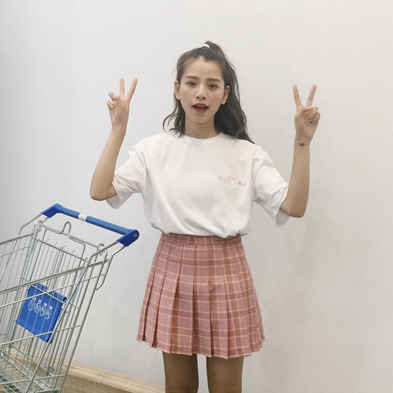 

Harajuku 2018 Women Fashion Summer high waist pleated skirt Wind Cosplay plaid skirt kawaii Female Mini Skirts with Inner Short