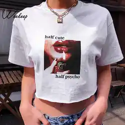 Weekeep/футболка с круглым вырезом и коротким рукавом, Женская свободная укороченная уличная футболка 2019, летняя белая футболка, женские топы