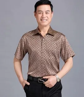 

Mulberry silk shirts with short sleeves stretch satin blockbuster 2019 men's silk shirt
