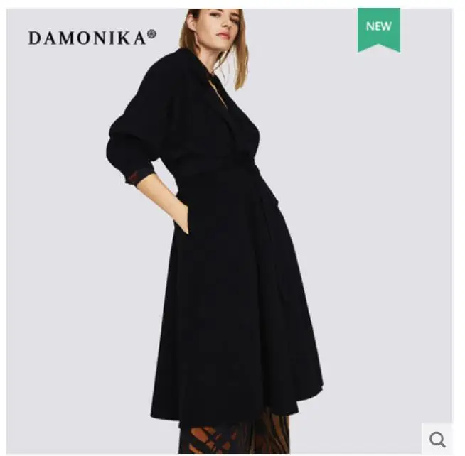 Double cashmere winter coat for women 2018 new belt black woolen overcoat for women in the