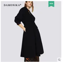 Double cashmere winter coat for women 2018 new belt black woolen overcoat for women in the