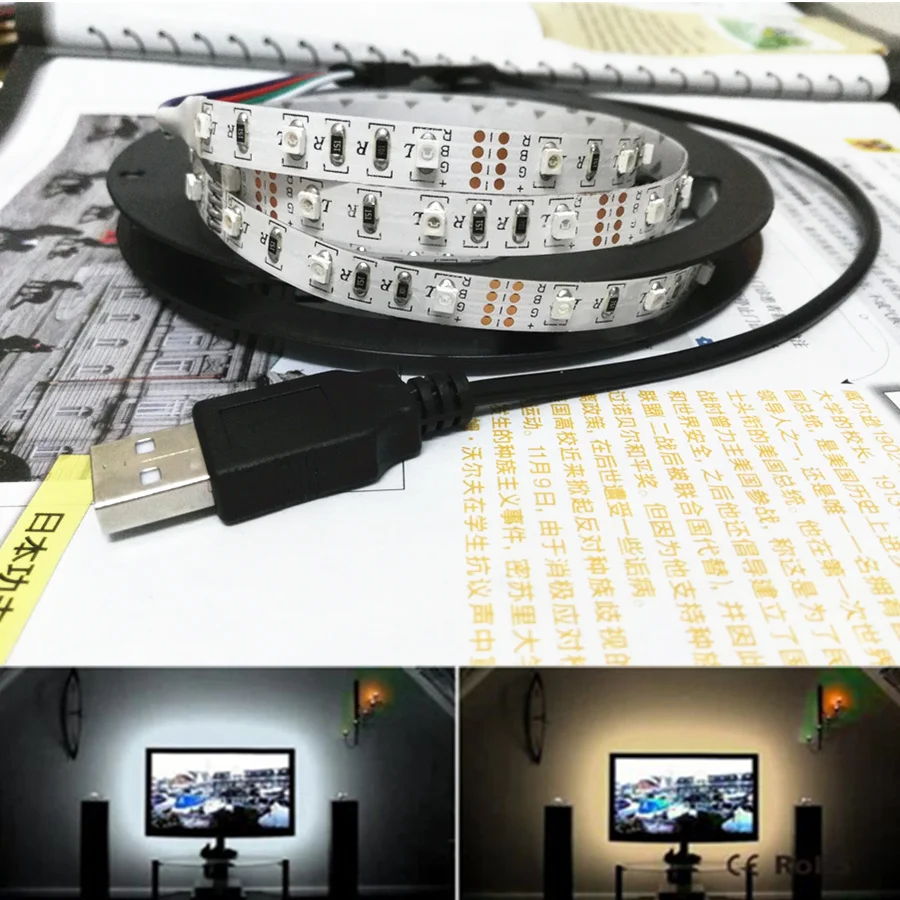 Khaosen DC 5V 0 5 M 1M 2M 3M 4M 5M USB кабель питания RGB СВЕТОДИОДНАЯ лента SMD 3528 настольная