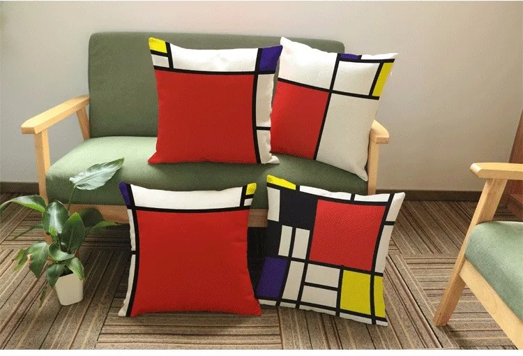 

Modern European and American style creative Mondrian grid lattice polyester and linen pillowcases ,car sofa cushions cover