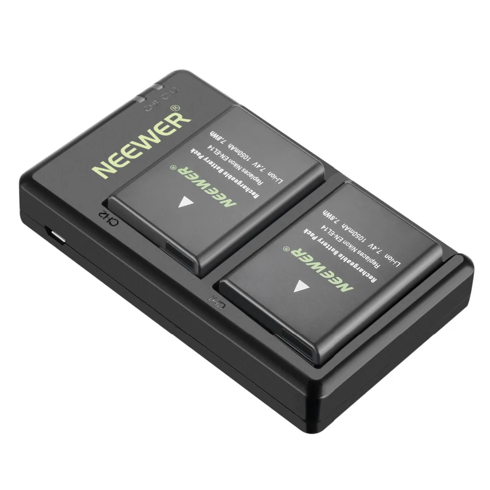 Neewer EN EL14 EN EL14A Battery Charger and 2 Pack Rechargeable Li ion