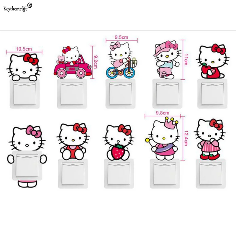 

1 Set Cartoon Removable Cute Lovely Pink Hello kitty Switch Wall Sticker Vinyl Decal Home Decor Decal BF