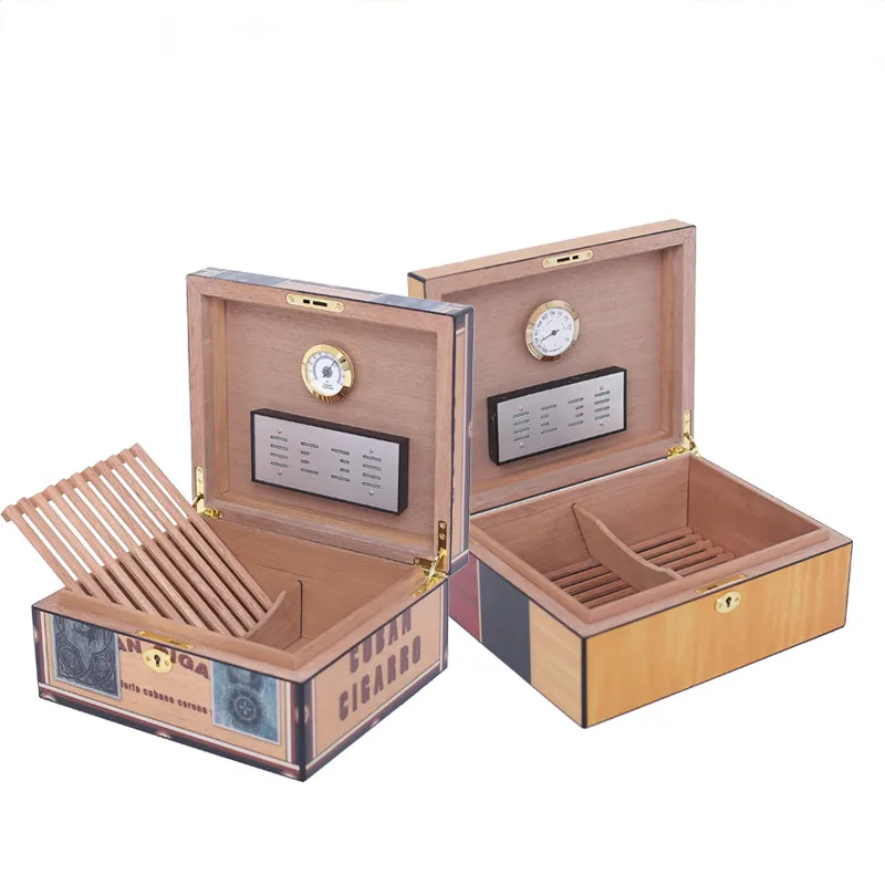 Individual Design Double-deck High Glossy Finish Removable Tray Cigar Humidor Nice Storage Box W/ Hygrometer, Humidifier