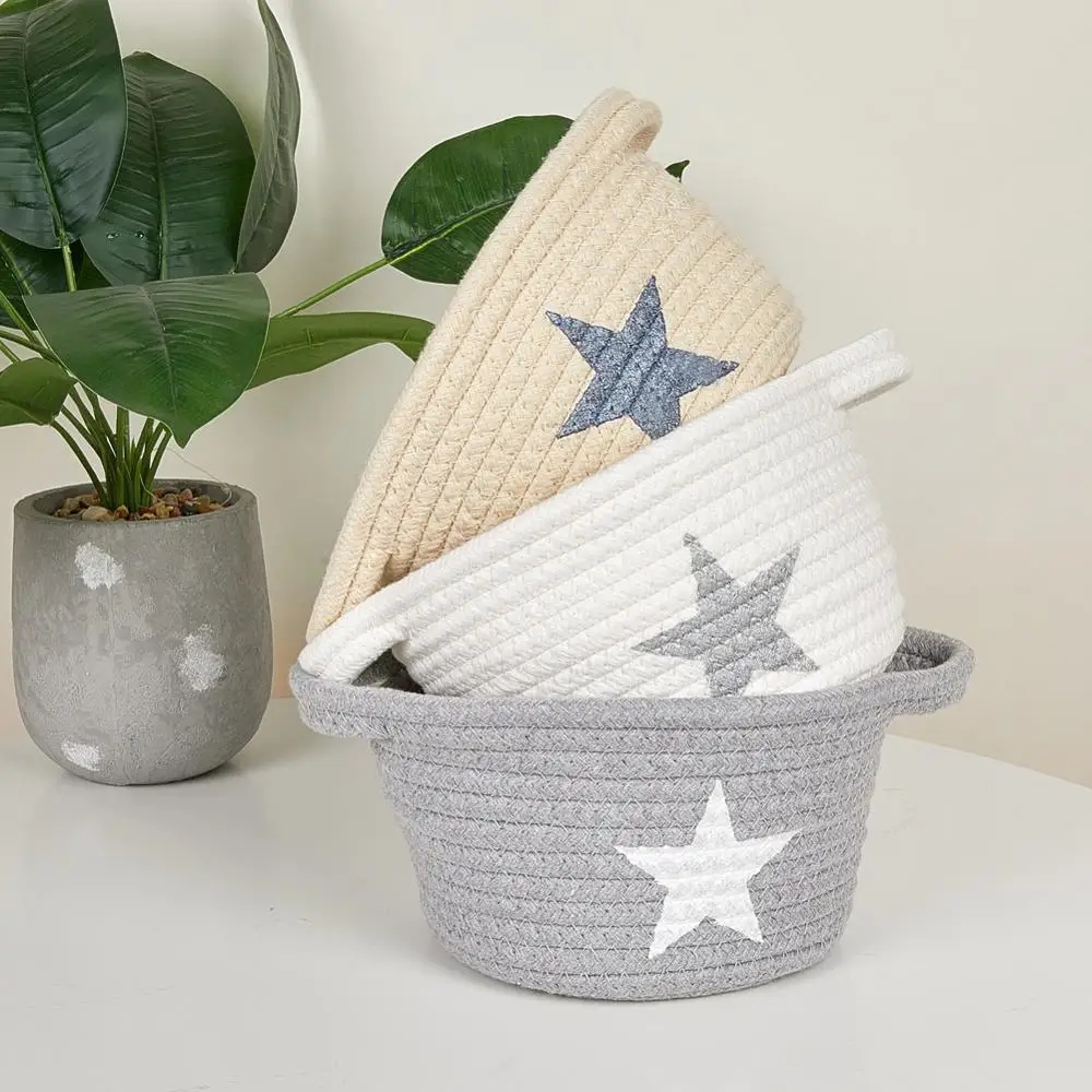 

1pc Soft Durable Toy Sundries Organizer Nordic Style Cotton Rope Storage Baskets With Handles Handmade Woven Basket