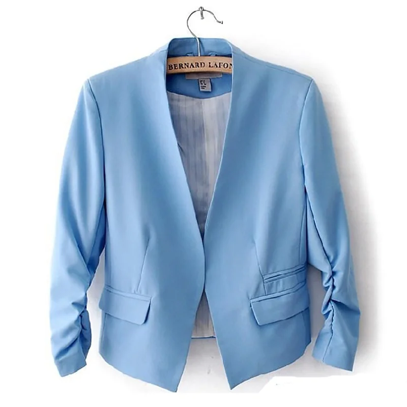 Female Body Puff Sleeves Candy Color V-neck Solid Color Short Suit Fashion  Trend Office Ladies Clothing
