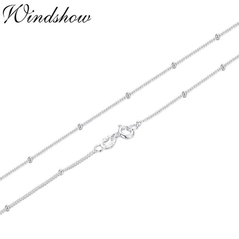 

35-80cm Slim Thin Pure 925 Sterling Silver Beads Curb Chain Choker Necklaces Women Girls Jewelry kolye collares collier ketting