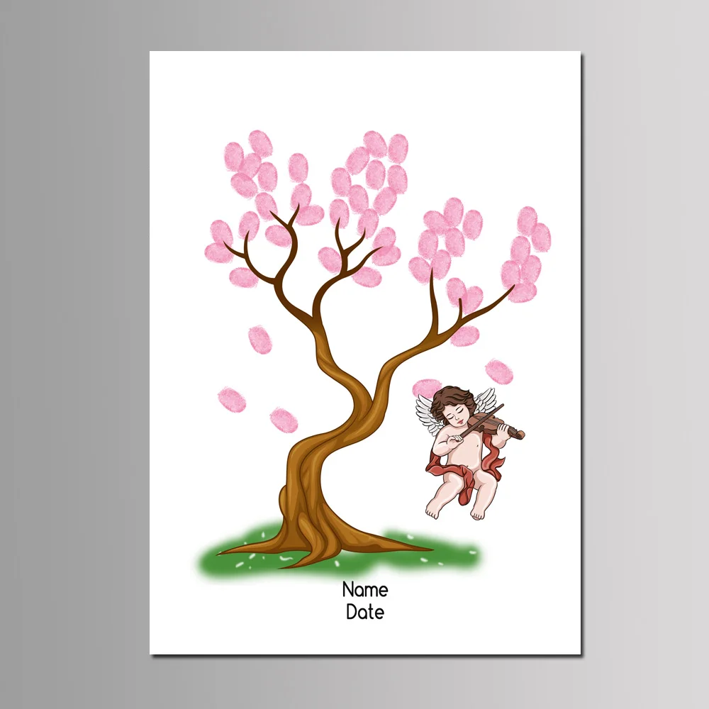 1PC 50*70cm Multi Size Canvas Painting Kids First Communion Souvenir Party Decoration DIY Fingerprint Tree Guest Book With Ink