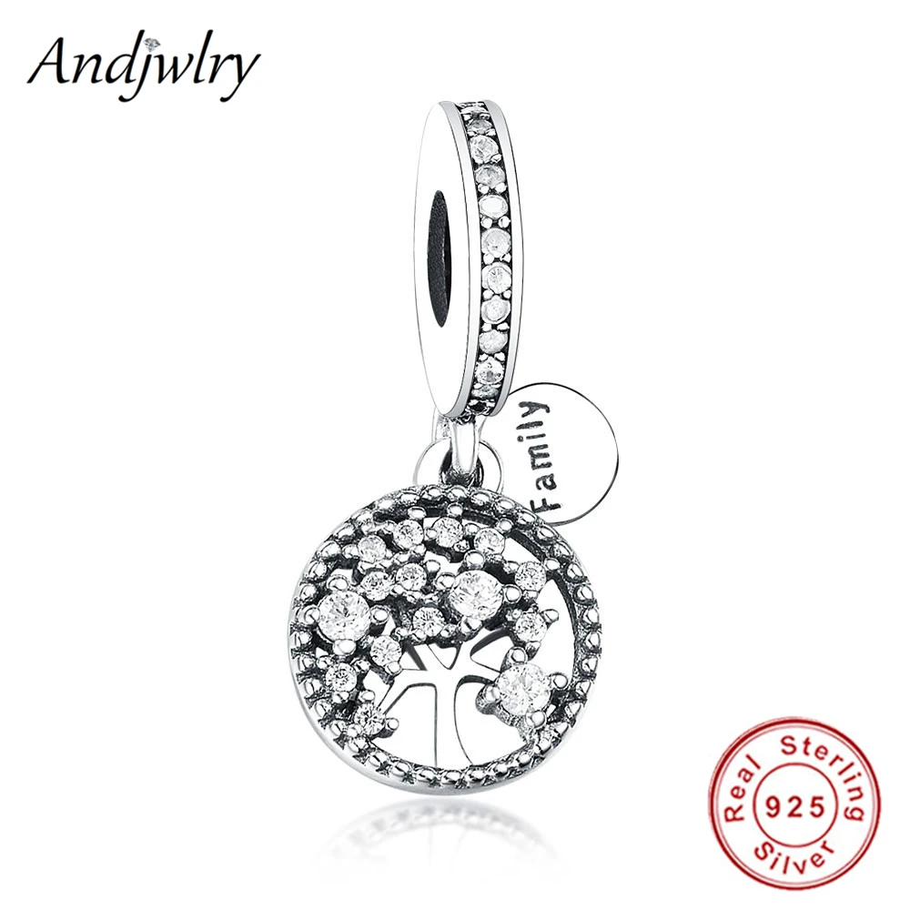 

Fit Original Pandora Charm Bracelet Real 925 Sterling Silver Family Tree Dangle Charms Clear CZ Beads For Making Berloque Gift
