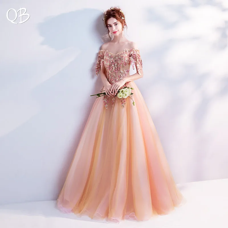 

A-line Tulle Lace Flowers Beaded Long Formal Elegant Evening Dresses 2019 New Fashion Bride Party Prom Dress XK141