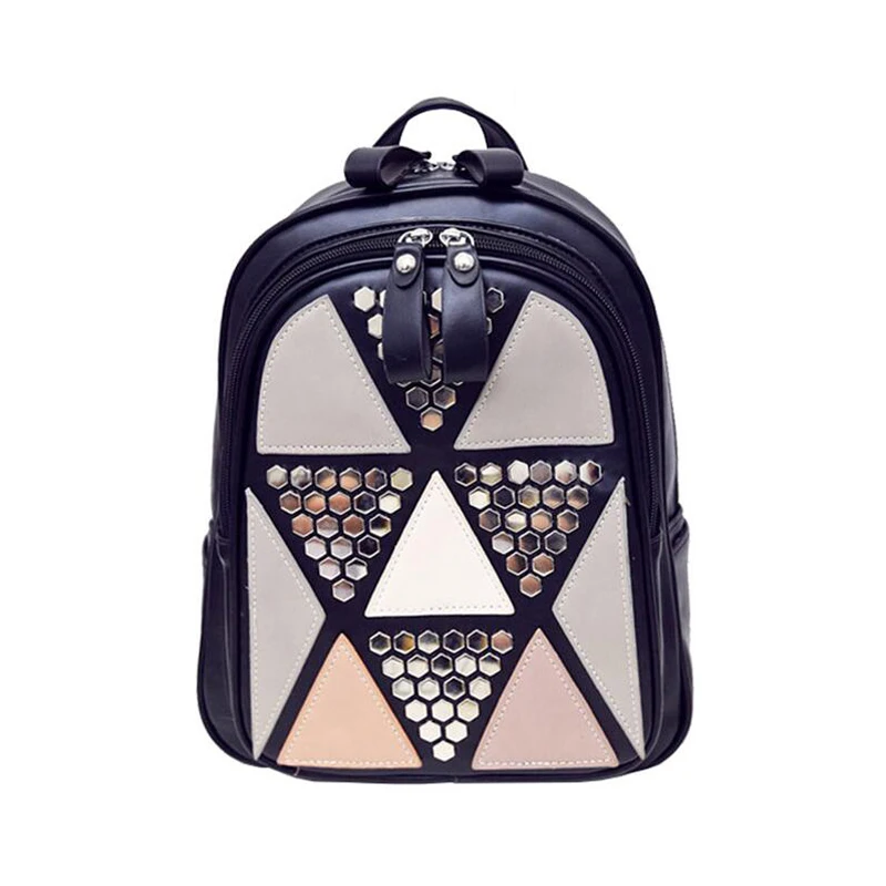 

Preppy Style Women Geometric Patchwork Backpack Female School Bags High Quality PU Leather Backpacks for Teenagers Girls Mochila