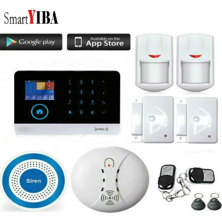 

SmartYIB WIFI GSM Alarm Smart Home Security Alarm System with Wireless Siren Smoke Sensor App Remote Unlock Home Alarm 2G SIM