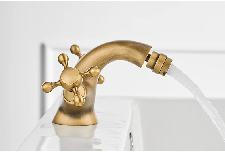 Description Picture 6 of itemAntique Bidet Faucet Two Ceramic Swivel Handles Water Bathroom Sink Brass Single Hole Deck Mounted Water Mixer Tap 7313