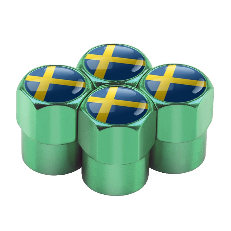 5 шт. черный/серебристый/золотой/красный/синий/зеленый стиль автомобильный вентиль шины колеса Колпачок пылезащитный колпачок для шины Швеция национальный Швейцарский значок-флажок - Цвет: Green Sweden