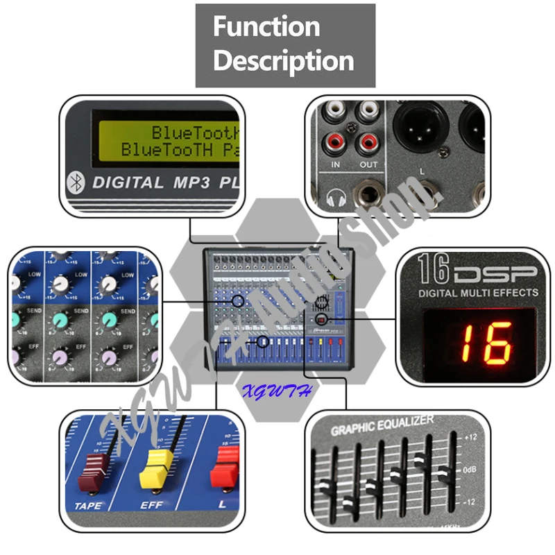 12 канальный цифровой аудио усилитель микшер с Bluetooth MP3 USB + 48 В фантомное питание