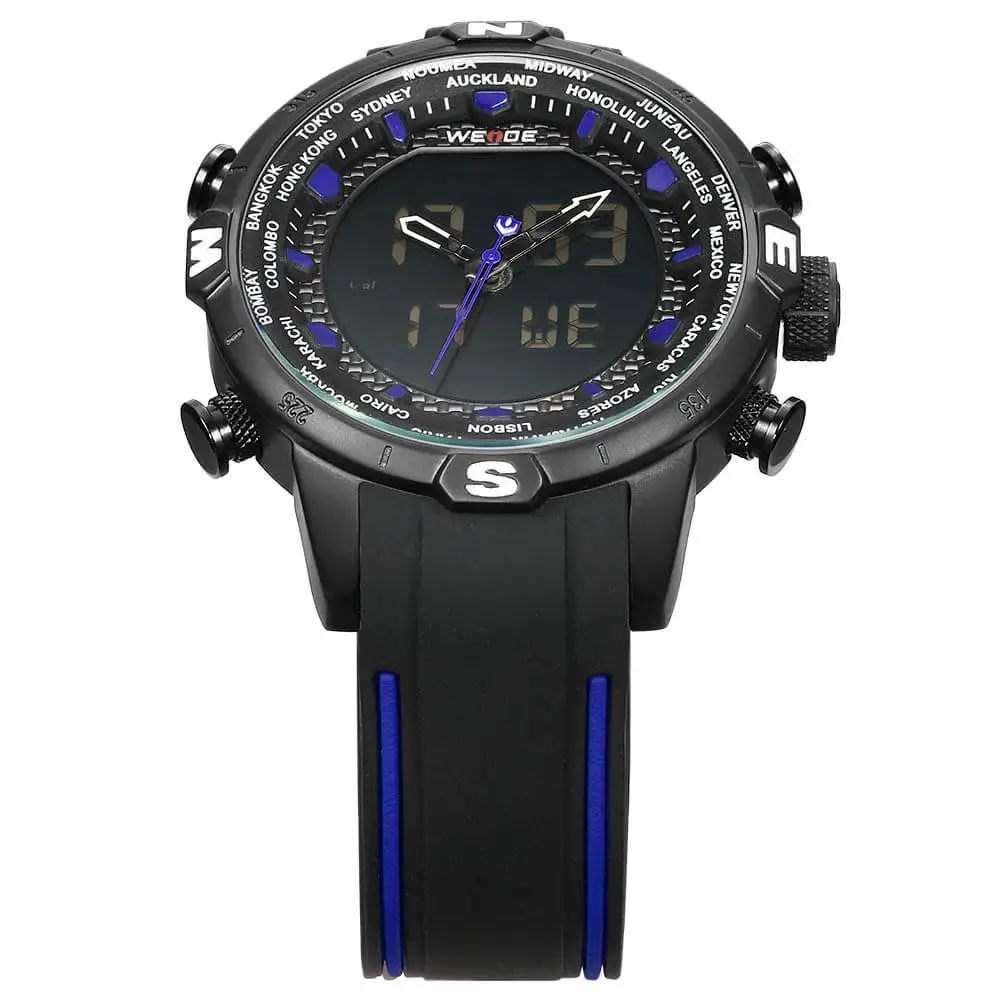 WEIDE Original Genuine Silicone LCD digital waterproof men's watch sport watches luxury brand clock saat fitness bracelet Black